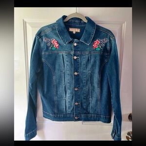 Blue Desire L DenimTrucker embroidered Floral festival cowgirl boho coquette Y2K